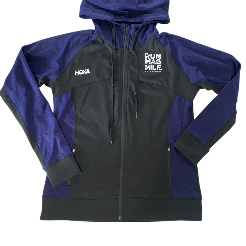 Hoka Woman’s Black & Navy Hooded RunMagMile Zip Jacket SZ L